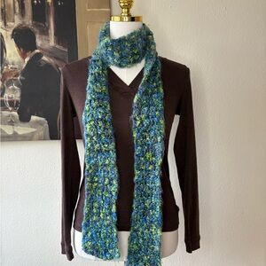 Chunky Handmade Crochet Blue & Green Scarf